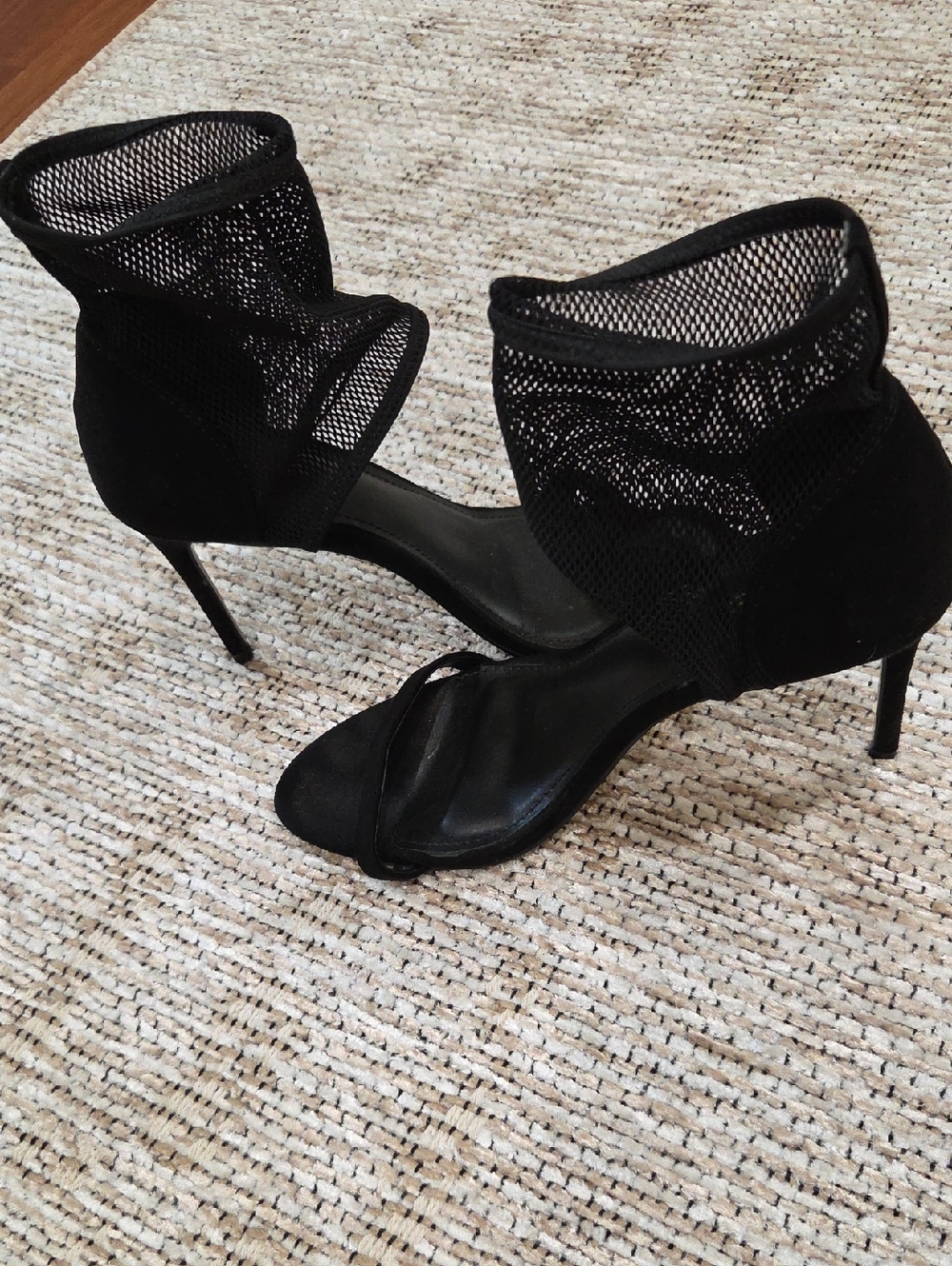 Express Black Mesh Ankle-Strap Stilettos